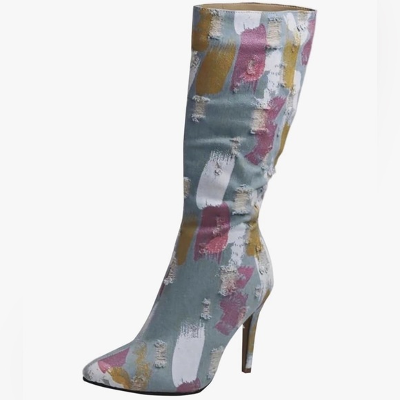 The Unbranded Brand Shoes - New w/o tags or box. 5 1/2 (36). Dressy Denim Boot Mid Calf Slouchy Boots Cloth